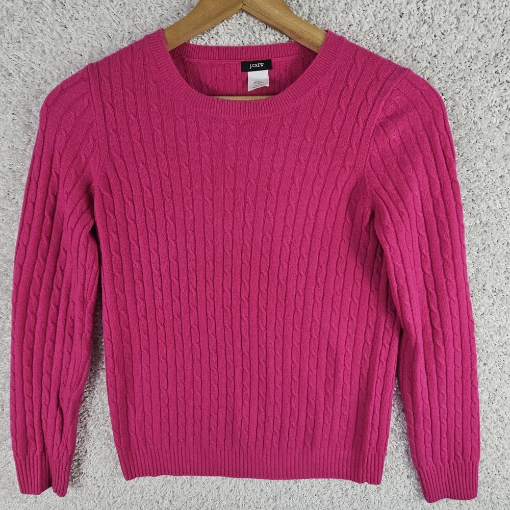 J. Crew Pullover Cable Knit Sweater Size Small Wool Blend Fuchsia Hot Dark Pink - Picture 1 of 14